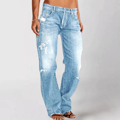 Dam Jeans – Baggy Passform – Slitna Detaljer – Bekvämt Denim för Vardagsbruk
