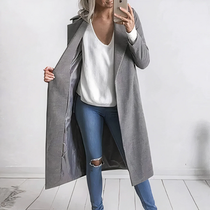 Damtrenchcoat – skräddarsydd passform – lyxigt tyg – full längd – formell stil