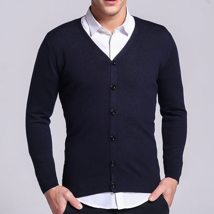 Herr Cardigan – V-hals – Slim Fit – Knäppning – Mjuk och Bekväm