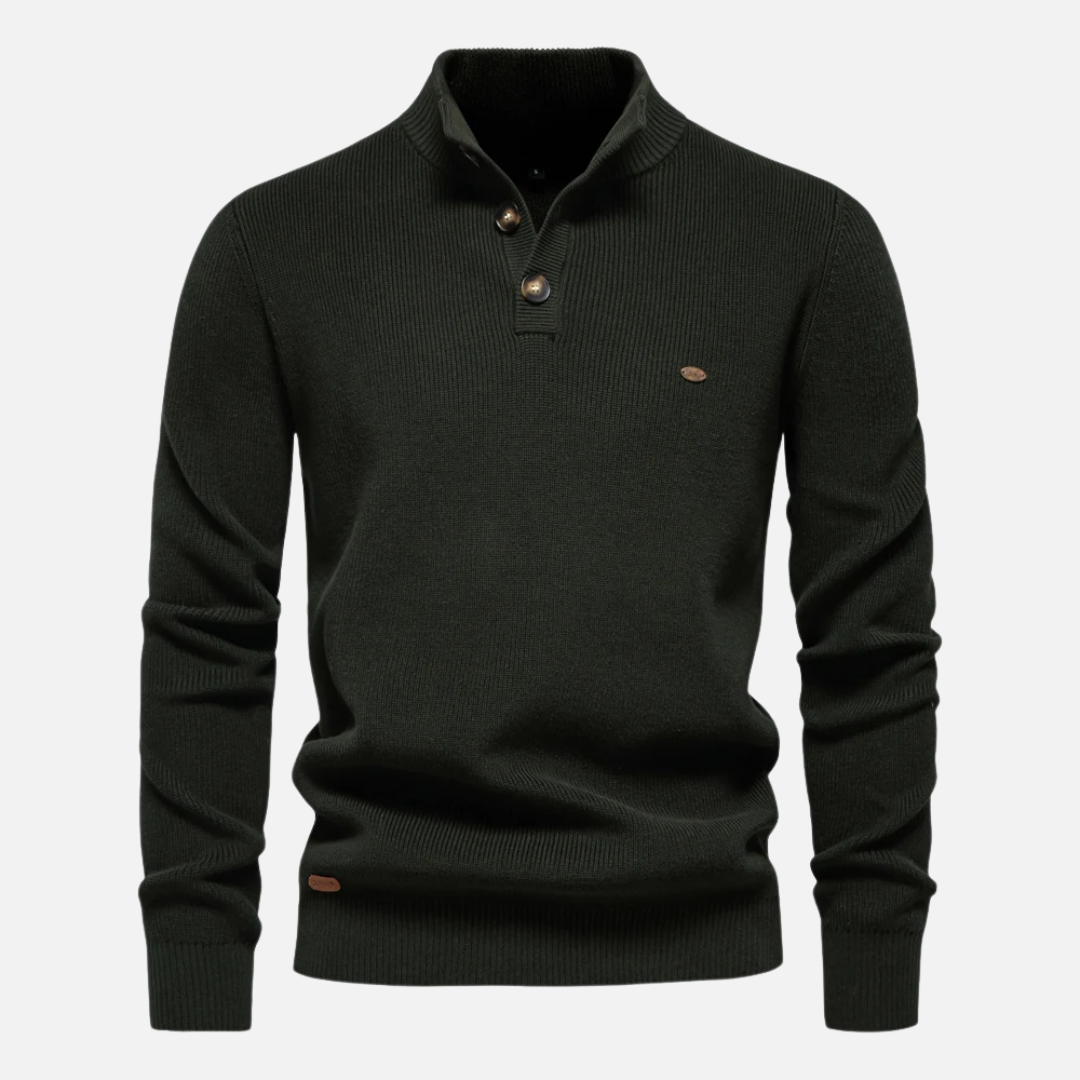 Herrtröja med hög krage – Ullblandning – Slim fit – Ribbstickad med knäppning