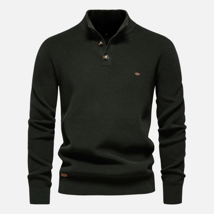 Herrtröja med hög krage – Ullblandning – Slim fit – Ribbstickad med knäppning