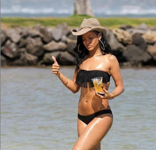 Dam Bikini Set – Bandeau Topp med Fransar – Låg Midja – Utskurna Sidor
