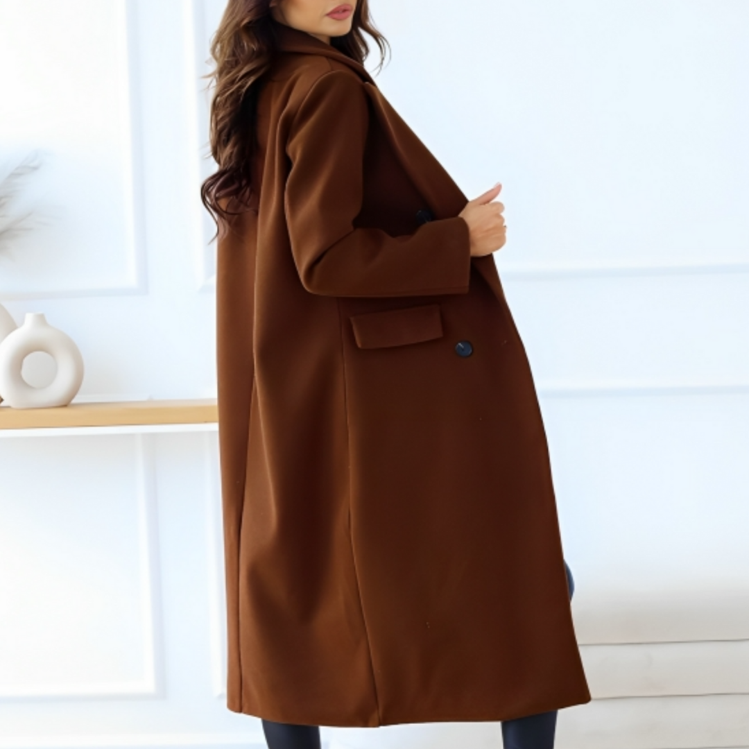 Dam Lång Kappa – Ullblandning – Oversized Passform – Dubbelsydd – Klassisk Snitt