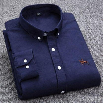 Herreskjorte – Klassisk Button-Down – Bomull – Vanlig Passform – Brodert Logo