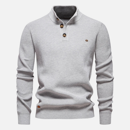 Herrtröja med hög krage – Ullblandning – Slim fit – Ribbstickad med knäppning