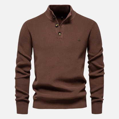 Herrtröja med hög krage – Ullblandning – Slim fit – Ribbstickad med knäppning