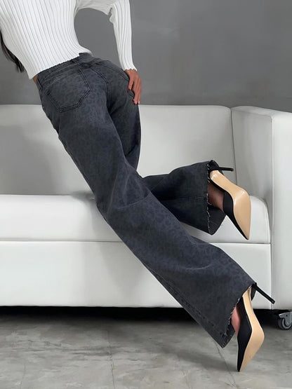 Dam Jeans - Hög Midja - Vida Ben - Mönstrat Tyg - Bekväm Passform