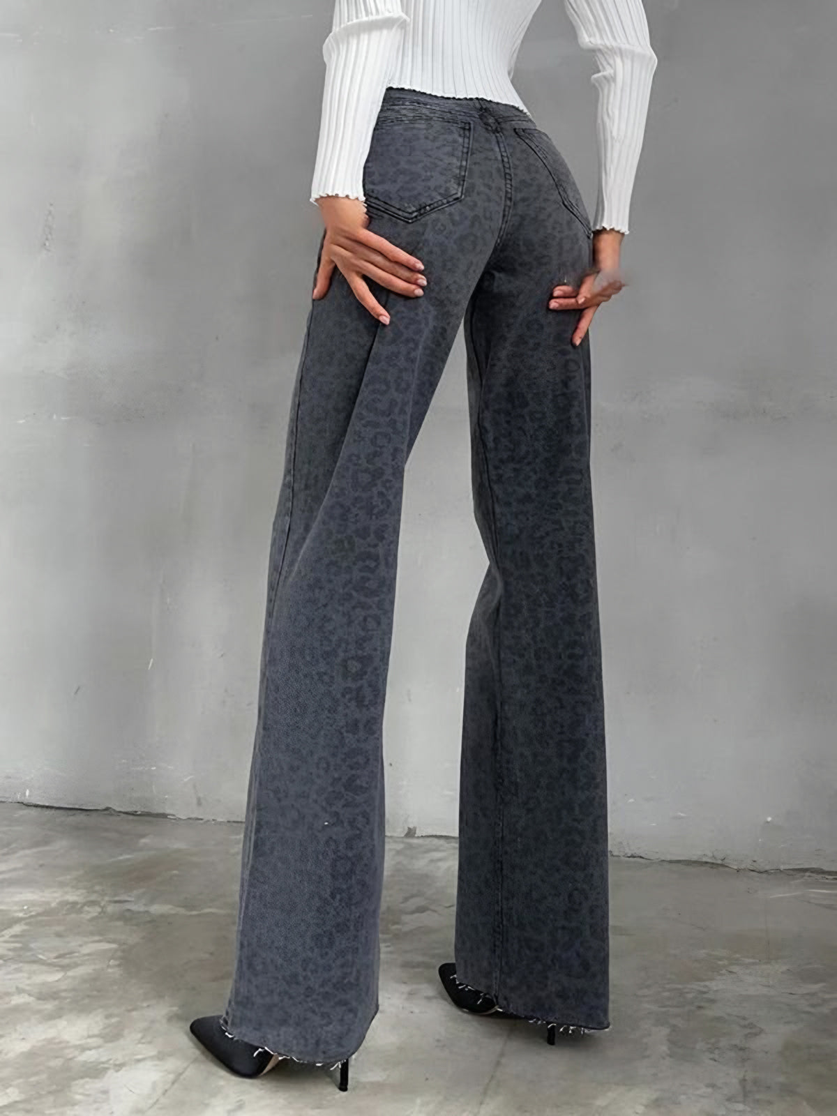 Dam Jeans - Hög Midja - Vida Ben - Mönstrat Tyg - Bekväm Passform