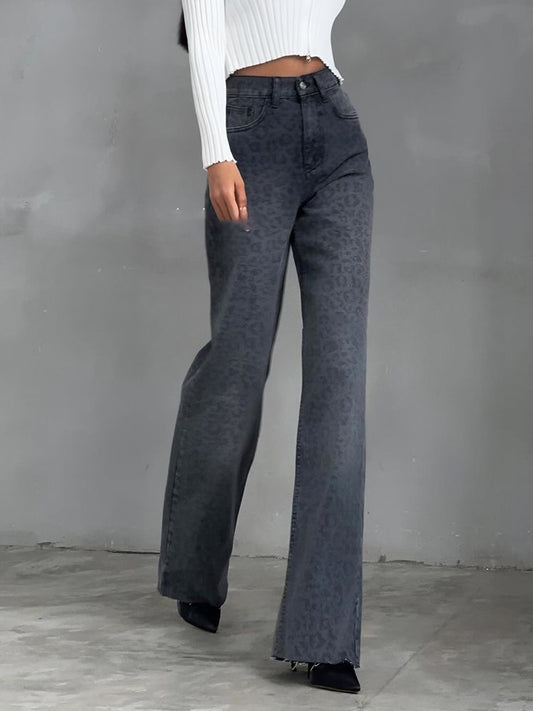 Dam Jeans - Hög Midja - Vida Ben - Mönstrat Tyg - Bekväm Passform
