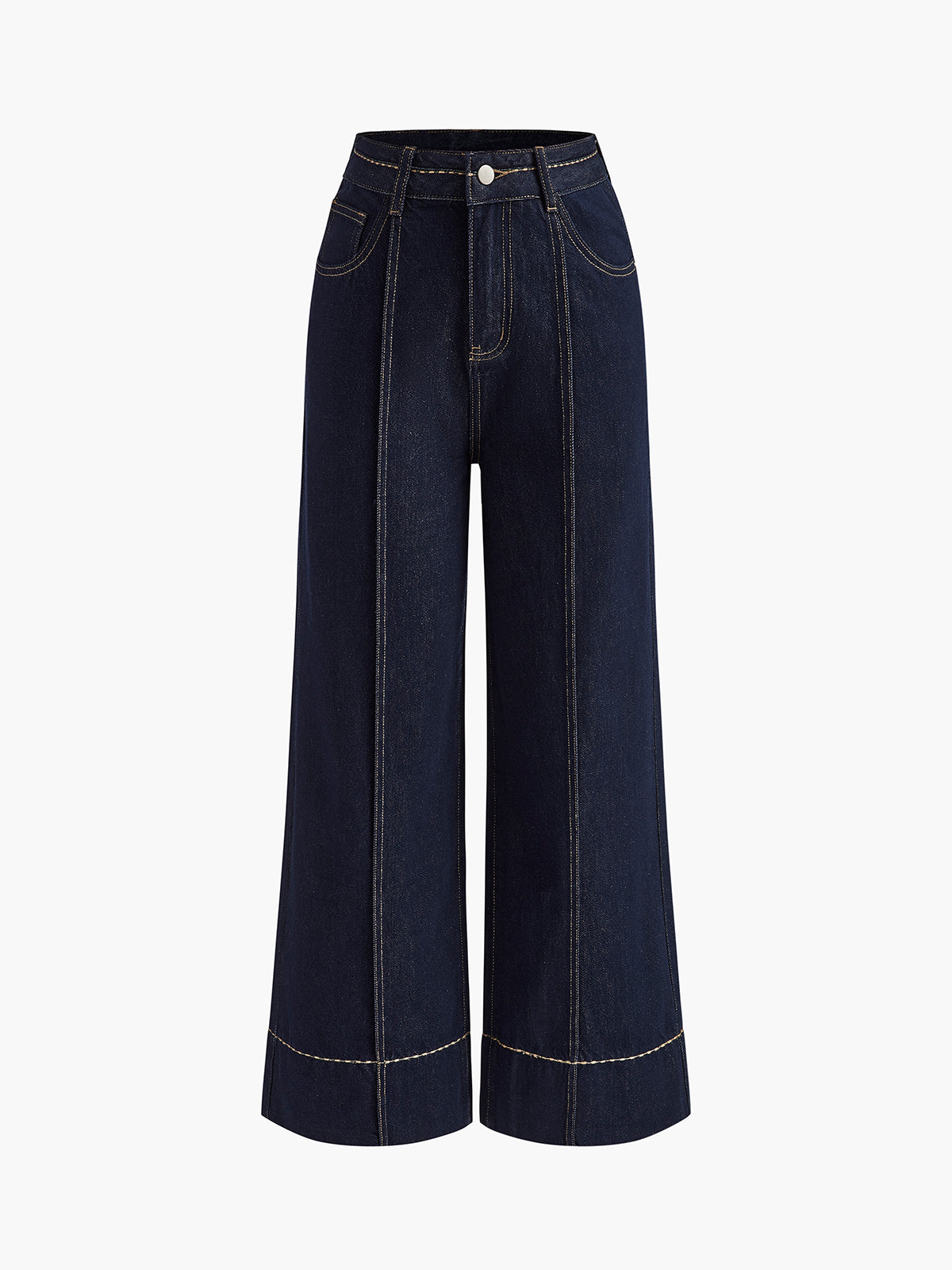 Dam Jeans - Hög Midja - Vida Ben - Strukturerade Sömmar - Bekväm Passform