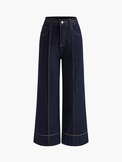 Dam Jeans - Hög Midja - Vida Ben - Strukturerade Sömmar - Bekväm Passform
