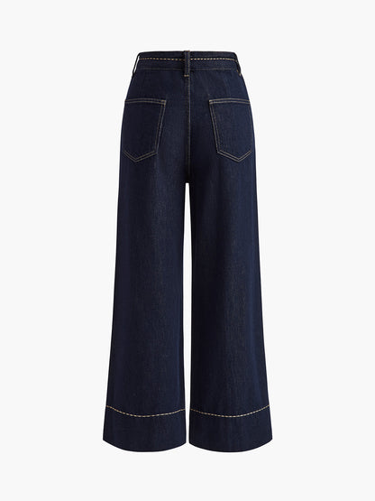 Dam Jeans - Hög Midja - Vida Ben - Strukturerade Sömmar - Bekväm Passform