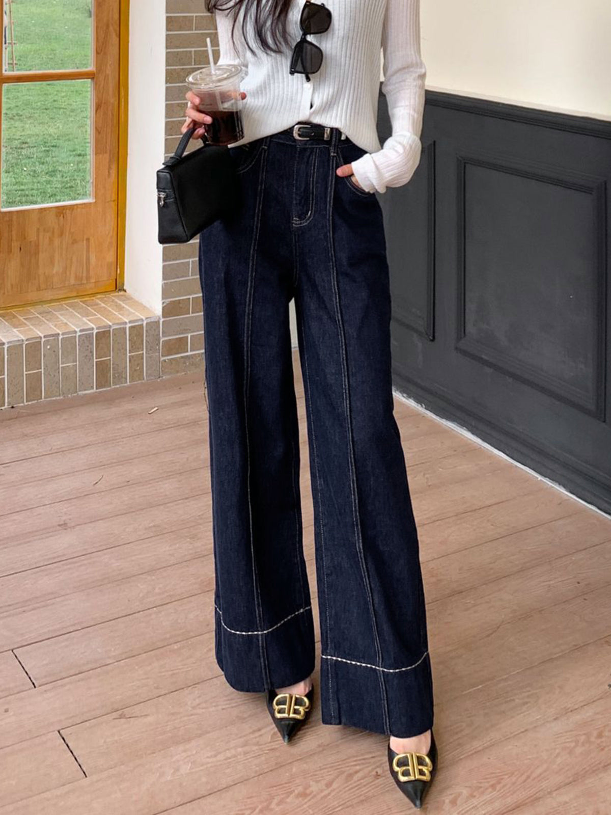 Dam Jeans - Hög Midja - Vida Ben - Strukturerade Sömmar - Bekväm Passform