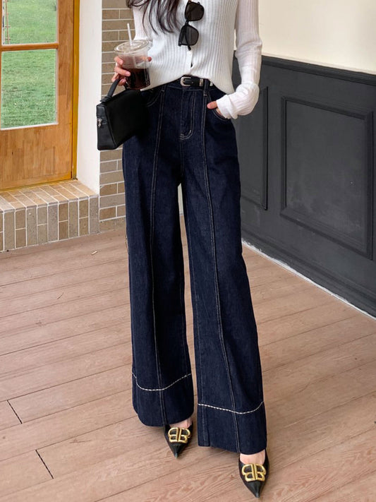 Dam Jeans - Hög Midja - Vida Ben - Strukturerade Sömmar - Bekväm Passform