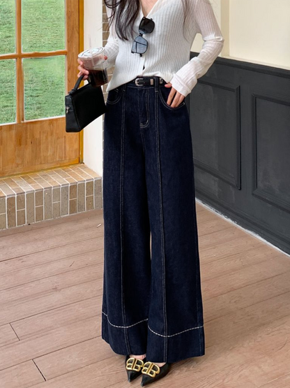 Dam Jeans - Hög Midja - Vida Ben - Strukturerade Sömmar - Bekväm Passform