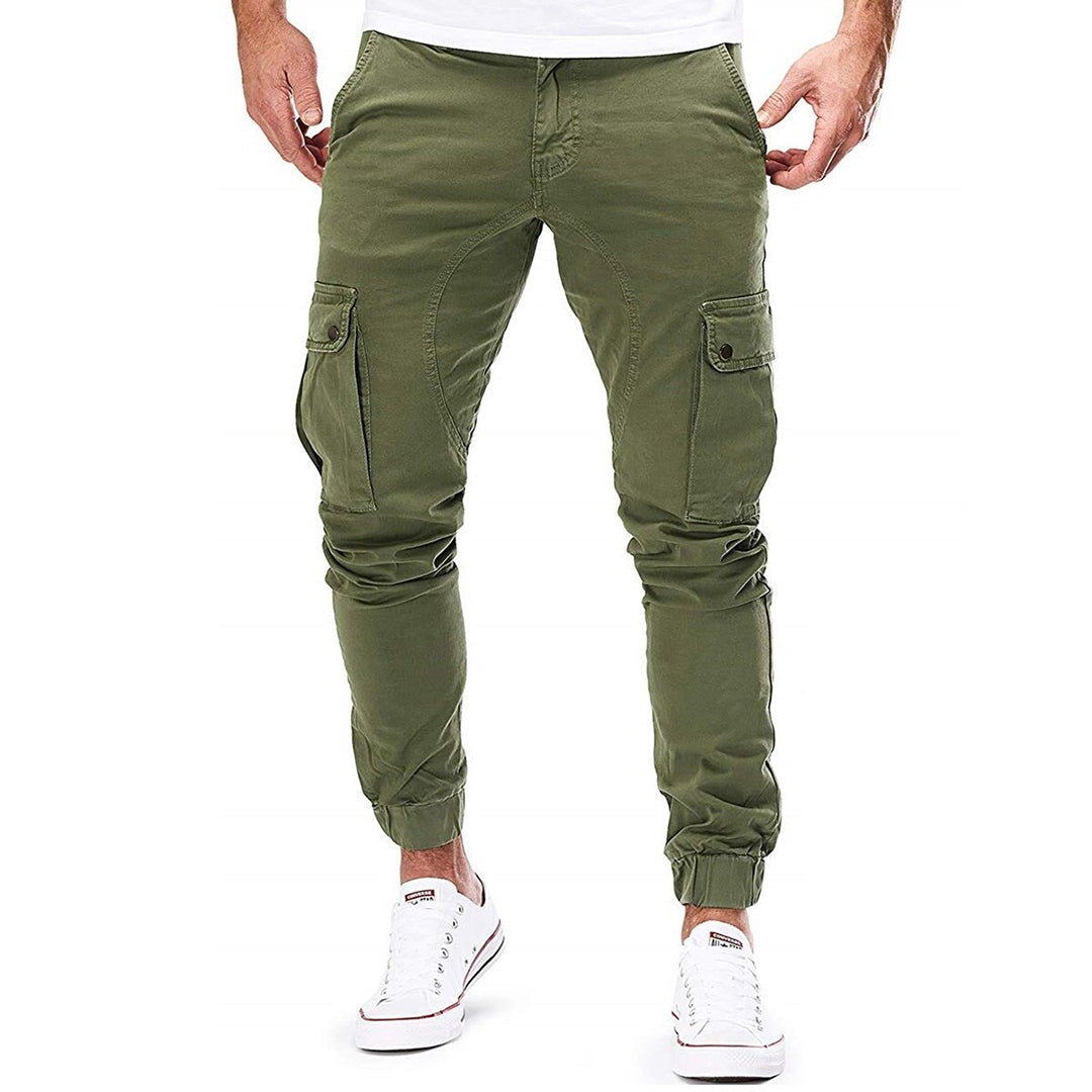 Herrebukse cargo – Smal passform – Elastisk midje – Ribbestrikkede ankler – Flerlommet design