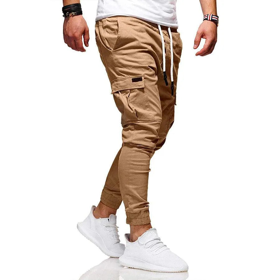 Herr Cargo Joggingbyxor - Bomull - Elastisk Midja med Dragsko - Avsmalnande Passform - Flerfickad