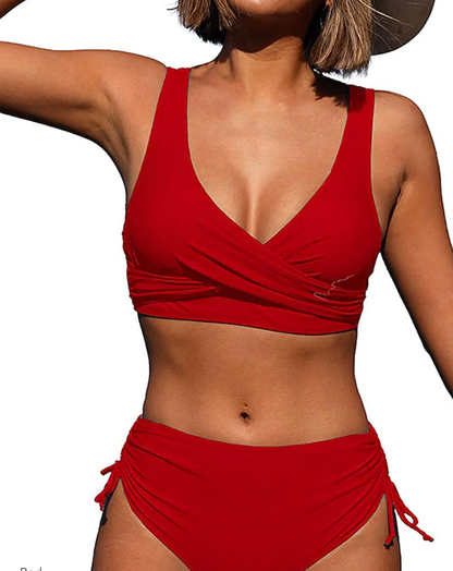 Dam Bikini Set – Omslagsdesign Topp – Justerbar Sidoknytning – Elastisk Passform