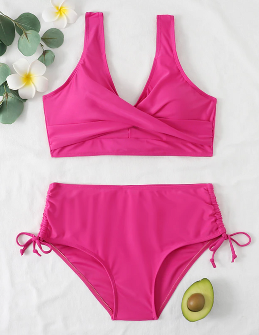 Dam Bikini Set – Omslagsdesign Topp – Justerbar Sidoknytning – Elastisk Passform