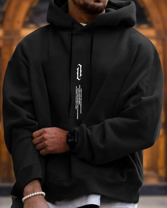 Herr Hoodie – Oversized Passform – Bomullsblandning – Känguruficka – Tryckdetalj