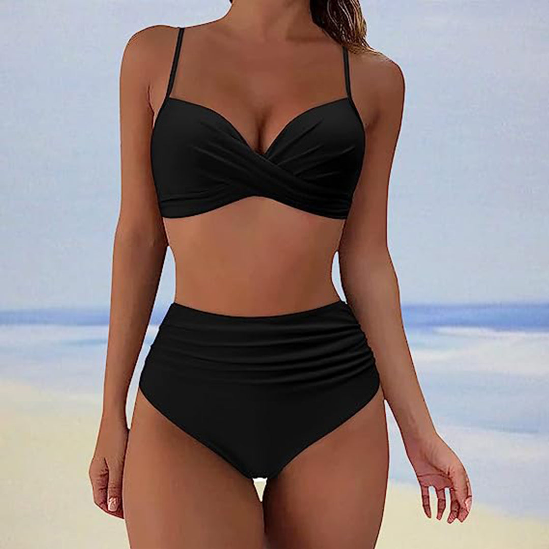 Dam Bikini Set – Hög Midja – Vadderad Topp – Twist Front – Stretchtyg