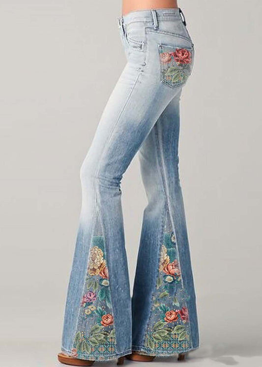 Dam Jeans – Utsvängd Passform – Hög Midja – Patchwork Detaljer – Bohemisk Stil