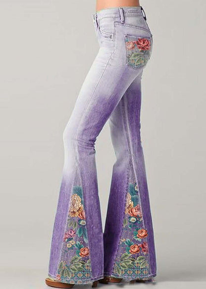 Dam Jeans – Utsvängd Passform – Hög Midja – Patchwork Detaljer – Bohemisk Stil