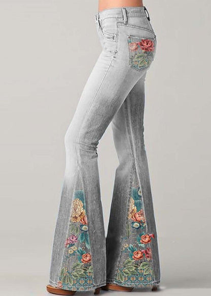 Dam Jeans – Utsvängd Passform – Hög Midja – Patchwork Detaljer – Bohemisk Stil