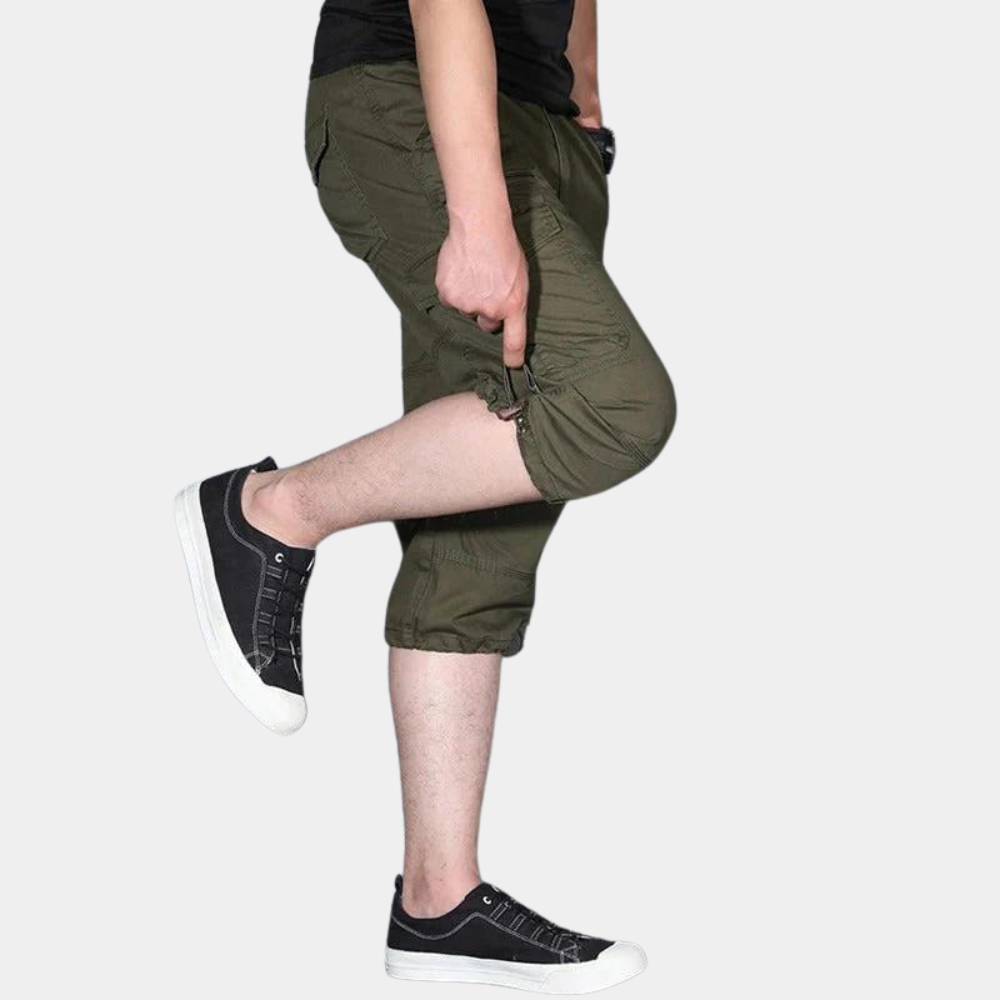 Herrbyxor cargo – Avslappnad passform – Andningsbar bomullsblandning – 3/4-längd – Flera fickor
