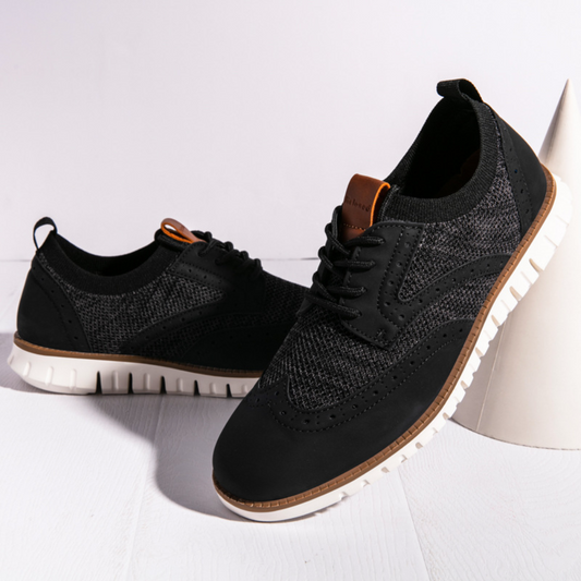 Herresko Oxford Wingtip – Skinn og Tekstil – Pustende – Komfortabel Såle