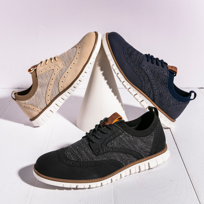 Herresko Oxford Wingtip – Skinn og Tekstil – Pustende – Komfortabel Såle
