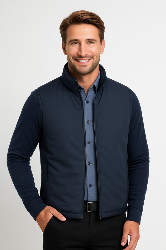 Herrväst – Slim Fit – Vadderad och Lätt – Hög Krage – Quiltad och Vattenavvisande