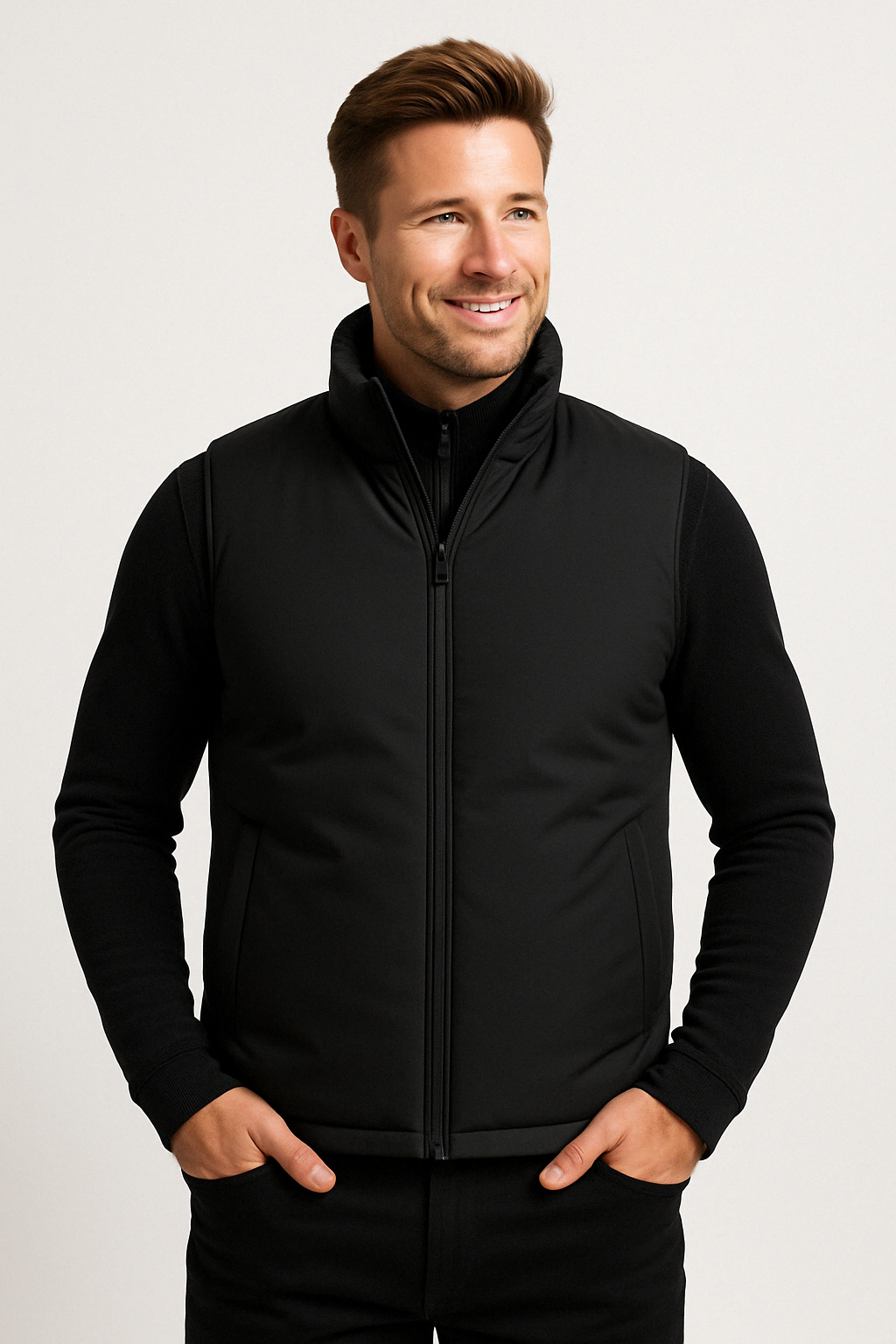 Herrväst – Slim Fit – Vadderad och Lätt – Hög Krage – Quiltad och Vattenavvisande