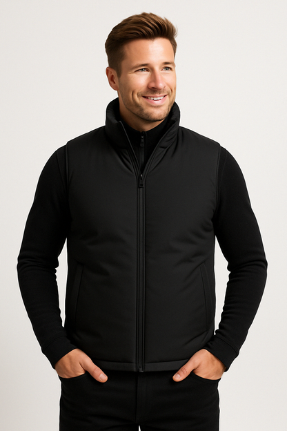 Herrväst – Slim Fit – Vadderad och Lätt – Hög Krage – Quiltad och Vattenavvisande