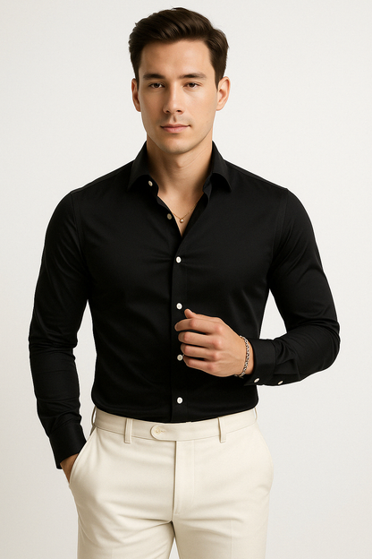 Herreskjorte med knapper – Slim Fit – 100 % bomull – Langermet formell skjorte