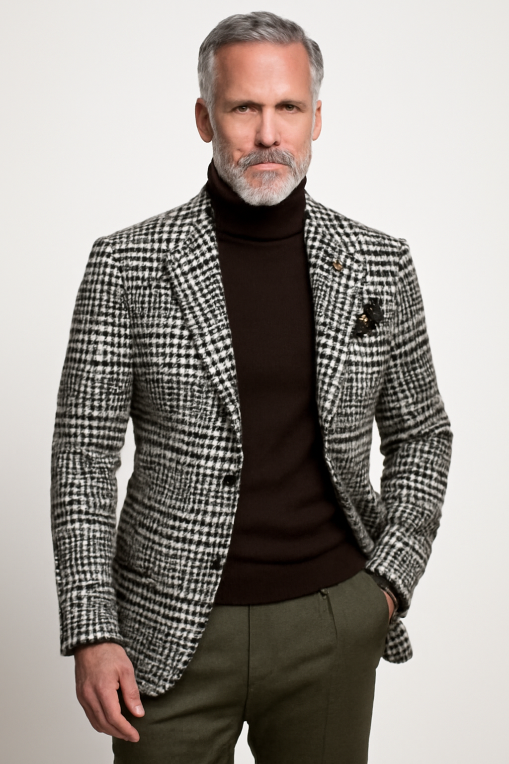 Herreblazer – Ullblanding – Smal Passform – Houndstooth – Enkelspent Formell Stil
