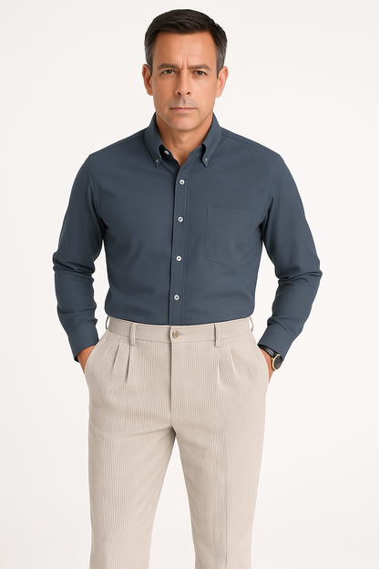 Herrebukse – Smal Passform – Cordfløyel – Pressfold – Full Lengde – Smart Casual