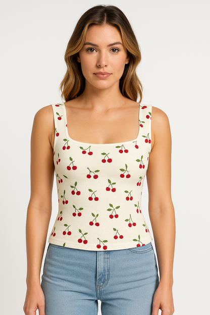 Dam Crop Topp – Smal Passform – Rakt Snitt – Blommönster – Andningsbart Tyg