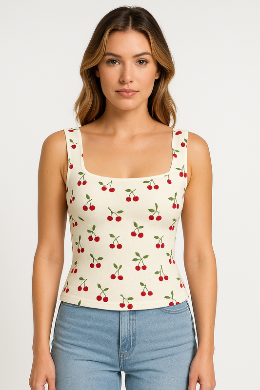 Dam Crop Topp – Smal Passform – Rakt Snitt – Blommönster – Andningsbart Tyg