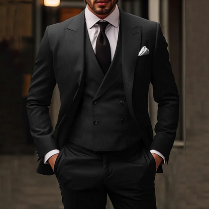 Herre Dress – 3-delt Sett – Enkelspent Blazer, Dobbeltspent Vest, Skreddersydde Bukser