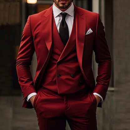 Herre Dress – 3-delt Sett – Enkelspent Blazer, Dobbeltspent Vest, Skreddersydde Bukser