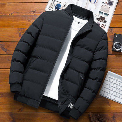 Herr Bombarjacka - Vadderad Kviltad - Ribbad Krage - Dragkedjefickor - Slim Fit