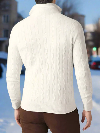 Herrtröja – Kabelstickad – Half-Zip Krage – Mjuk och Varm – Regular Fit