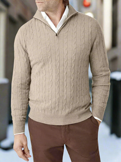 Herrtröja – Kabelstickad – Half-Zip Krage – Mjuk och Varm – Regular Fit