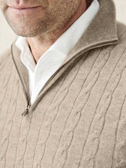 Herrtröja – Kabelstickad – Half-Zip Krage – Mjuk och Varm – Regular Fit