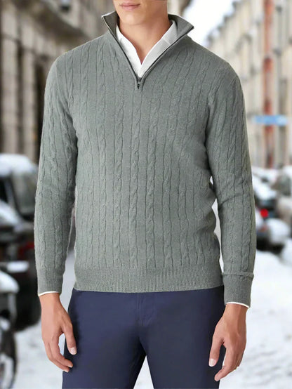 Herrtröja – Kabelstickad – Half-Zip Krage – Mjuk och Varm – Regular Fit