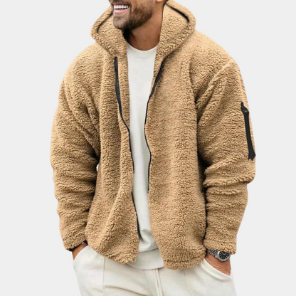 Herr Huvtröja med Dragkedja – Sherpa Fleece – Avslappnad Passform – Ärmlomme
