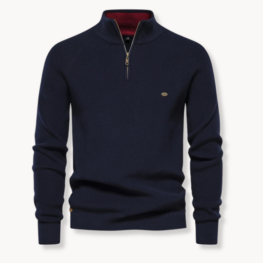 Herregenser – Bomullsblanding – Klassisk Passform – Half-Zip – Ribbestrikket Kant