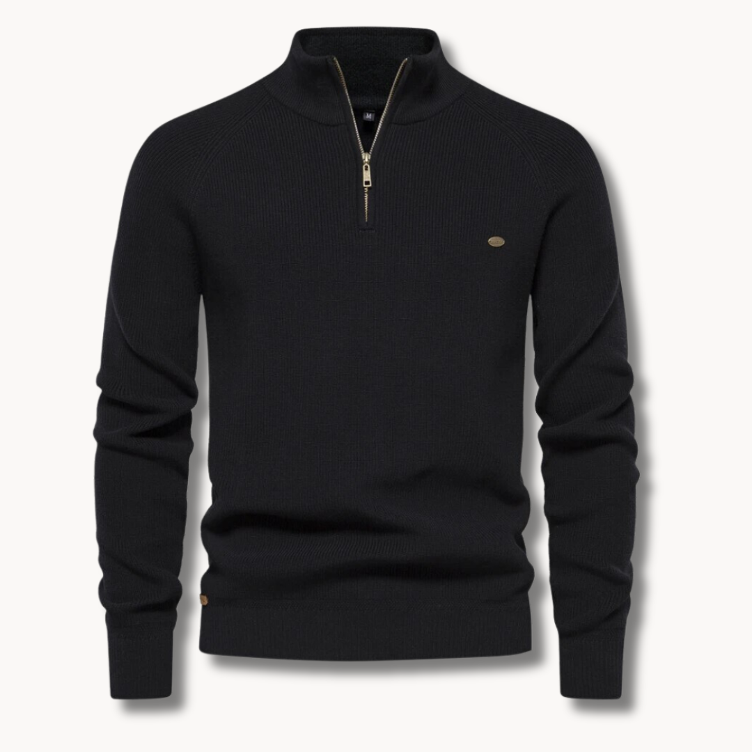 Herregenser – Bomullsblanding – Klassisk Passform – Half-Zip – Ribbestrikket Kant