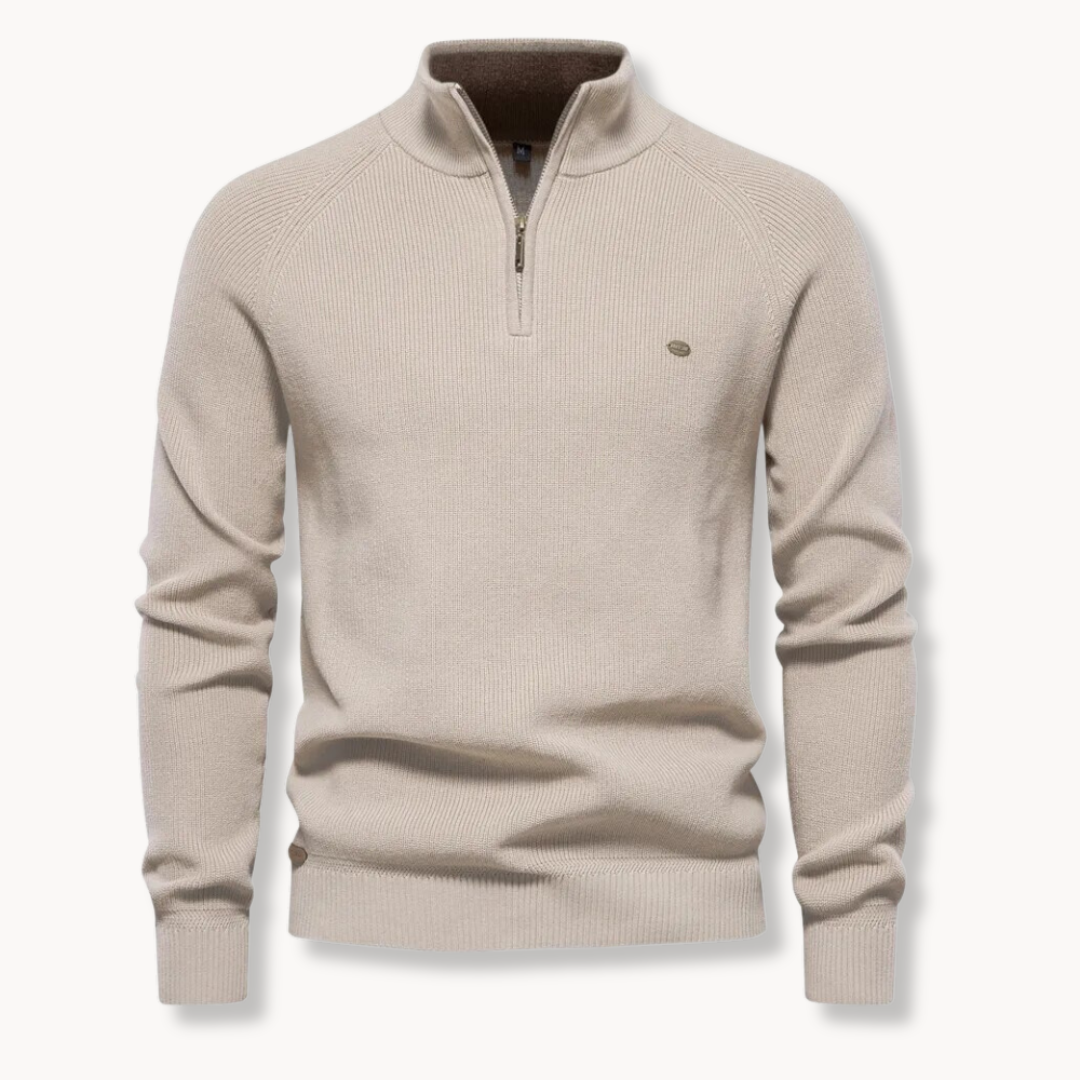Herregenser – Bomullsblanding – Klassisk Passform – Half-Zip – Ribbestrikket Kant